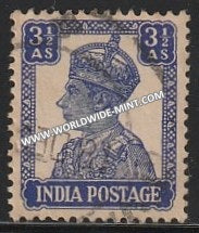 1940-1943 British India 3 1/2a Bright Blue S.G: 272 King George VI Used Stamp