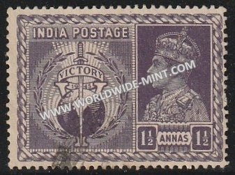 1946 British India 1 1/2a  Dull Violet S.G: 279 King George VI Used Stamp