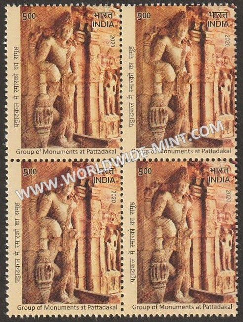 2020 India UNESCO World Heritage Sites in India III Cultural Sites- Group Monuments of Pattadakal Block of 4 MNH