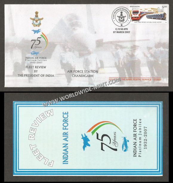 2007 India INDIAN AIR FORCE 75 YEARS – AFS CHANDIGARH PRESIDENTIAL REVIEW OF FLEET APS Cover (07.03.2007)