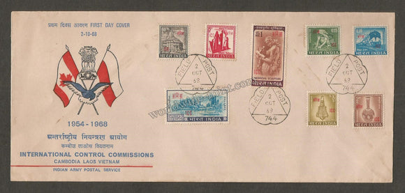 1968 India International Control Commission - Cambodia, Laos & Vietnam FPO 744 8v APS Cover (02.10.1968)