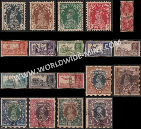 1937-1940 British India King George VI Used Stamp Complete Set