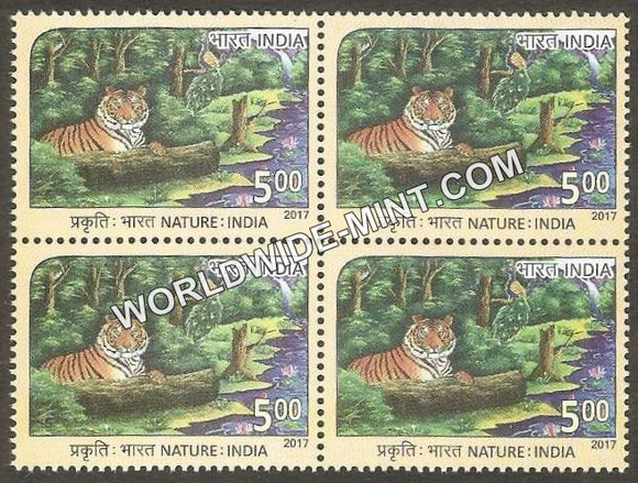 2017 Nature India-Tiger Block of 4 MNH