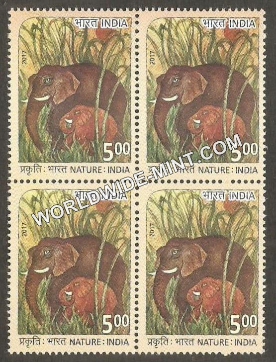 2017 Nature India-Elephant Block of 4 MNH