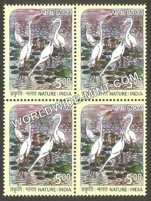 2017 Nature India-Crane Block of 4 MNH