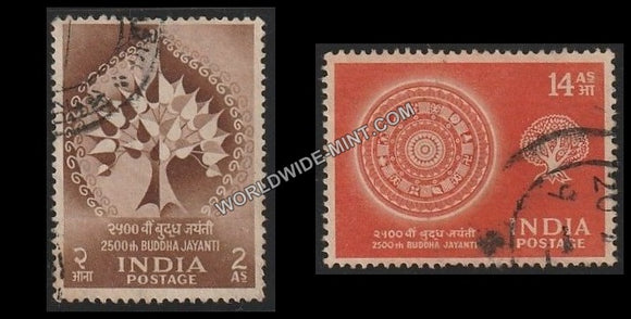 1956 2500th Buddha Jayanti-Set of 2 Used Stamp