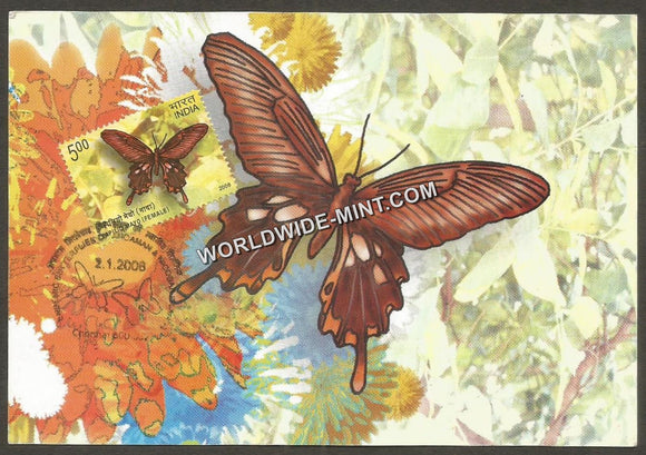 2008 Endemic Butterflies of Andaman & Nicobar Islands (Papliyo Mayo Female) - Maxim Card #MC35