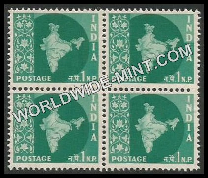 INDIA Map of India Star Watermark 3rd Series (1np) Definitive Block of 4 MNH
