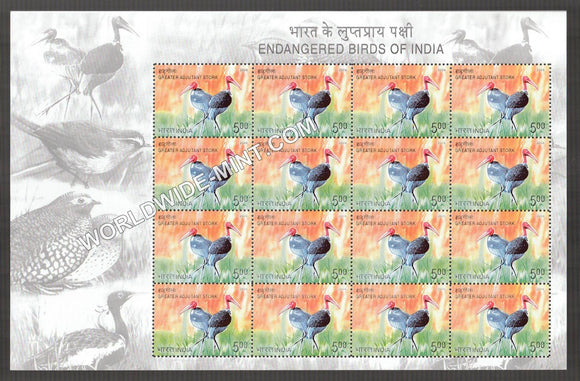 2006 INDIA Endangered Birds of India-Greater Adjustment Stork Sheetlet