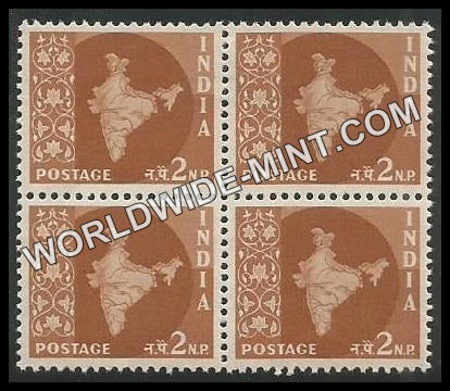 INDIA Map of India Star Watermark 3rd Series (2np) Definitive Block of 4 MNH