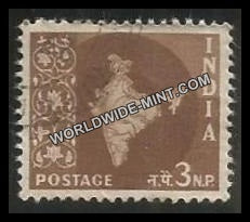 INDIA Map of India Ashoka Watermark 3rd Series(3np) Definitive Used Stamp