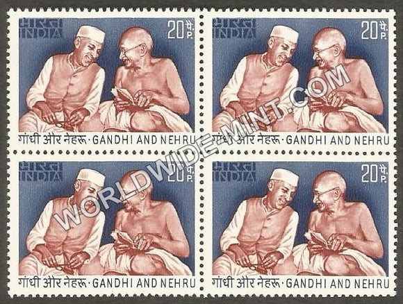 1973 Homage to Gandhi and Nehru Block of 4 MNH