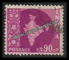 INDIA Map of India Ashoka Watermark 3rd Series(90np) Definitive Used Stamp