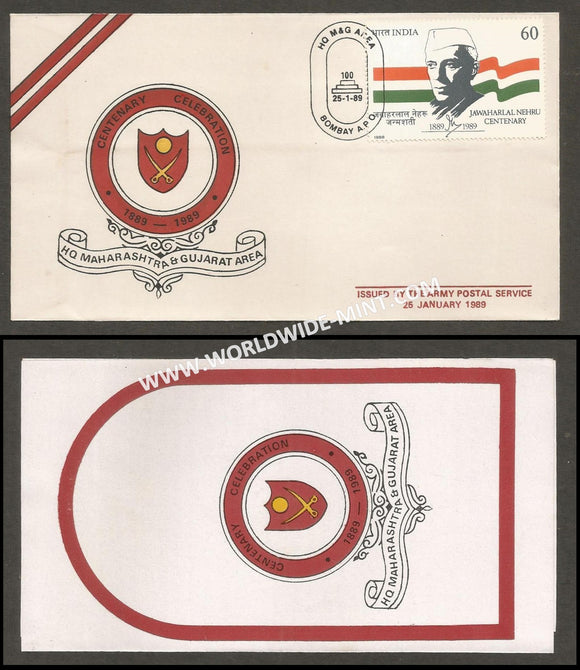1989 India HQ AREA MAHARASHTRA AND GUJARAT CENTENARY APS Cover (25.01.1989)
