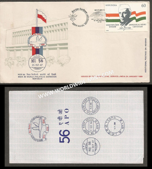 1989 India ARMY POSTAL SERVICES CORPS INDIA 89 APS Cover (24.01.1989)