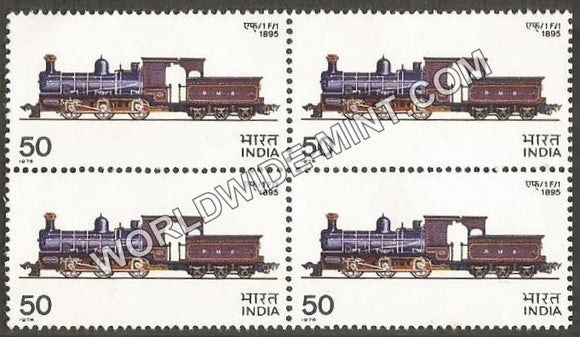1976 Indian Locomotives-F 1 Steam 1895 Block of 4 MNH
