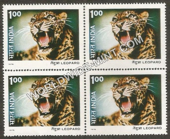 1976 Indian Wild Life-Leopard Block of 4 MNH