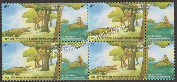 2001 INDIA Panchatantra Stories Crocodile & Monkey Setenant Block MNH