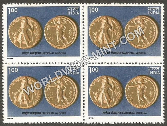 1978 Museums of India-Kushan Gold Coin-National Museum Block of 4 MNH