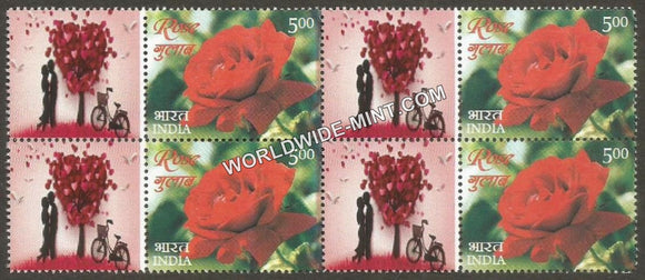2017 India Rose Fragrance, My stamp Block of 4 Pair Type 3 . One & only Mystamp with Fragrance