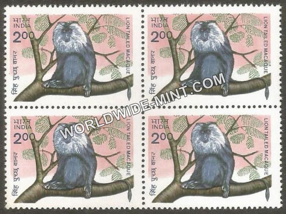 1983 Indian Wild Life-Lion Tailed Macaque Block of 4 MNH