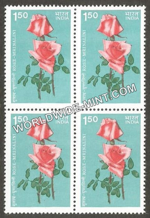 1984 Indian Roses-Mrinalini Block of 4 MNH