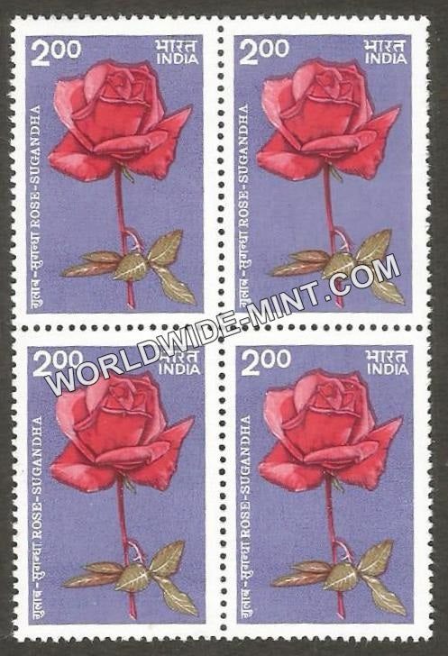 1984 Indian Roses-Sugandha Block of 4 MNH