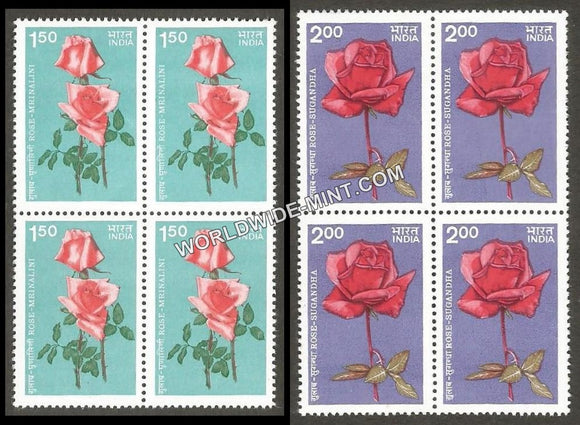 1984 Indian Roses-Set of 2 Block of 4 MNH