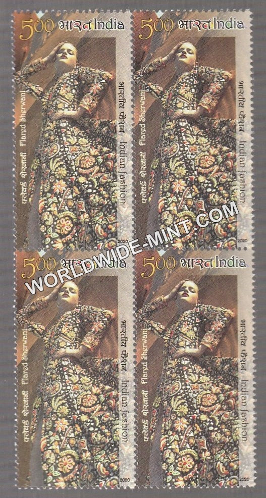 2020 Indian Fasion-Designer's Creation Series 4-Flared Sherwani Single Stamp Block of 4 MNH