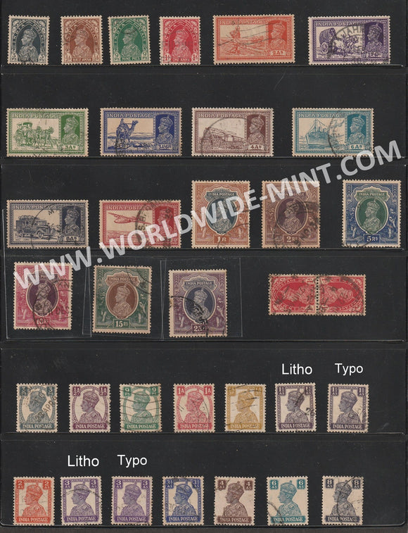1937-1946 British India King George VI Used Stamp including service issues Complete set