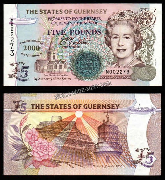Guernsey 5 pounds - Commemorating 2000 the millennium UNC Bank Note #CN1004