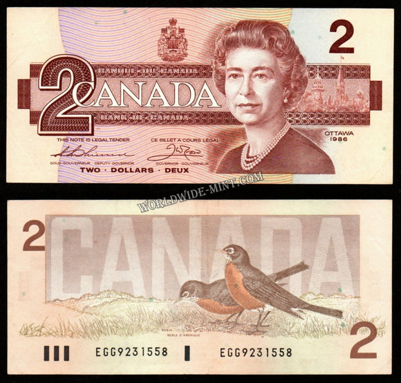 Canada 2 Dollars 1986 XF Bank Note #CN1010