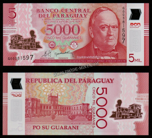 Paraguay 5000 Guaranies 2011 UNC Bank Note #CN1020