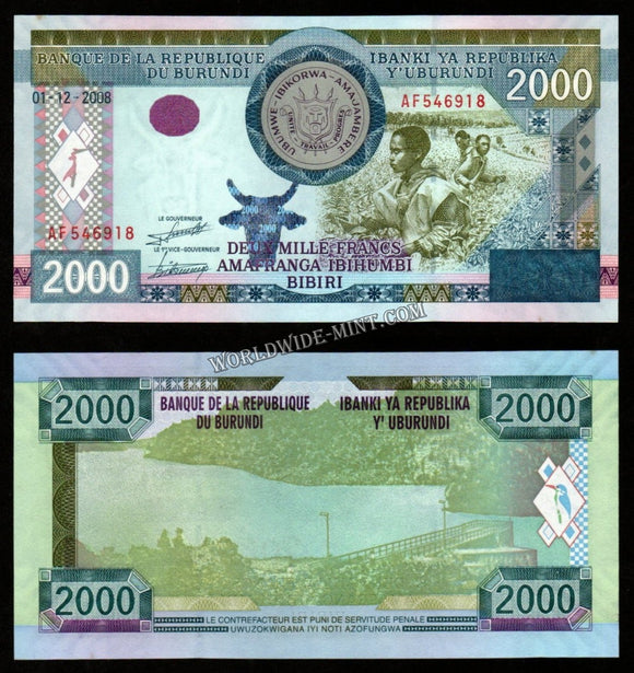 Burundi 2000 Francs 2008 UNC Bank Note #CN1028
