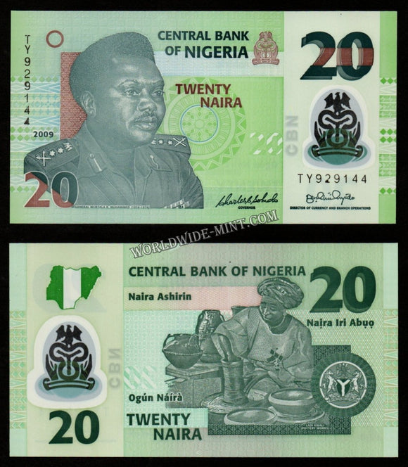 Nigeria 20 Naira 2009 Polymer UNC Bank Note #CN1033