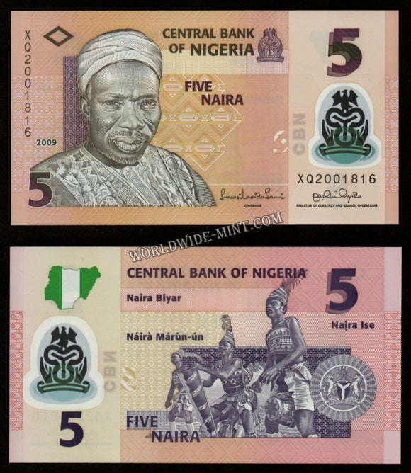 Nigeria 5 Naira 2009 Polymer UNC Bank Note #CN1034