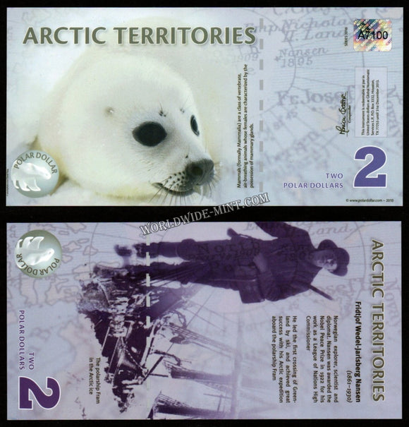 Arctic Territories 2 Dollars 2010 Private Issue Polymer UNC Bank Note #CN1046