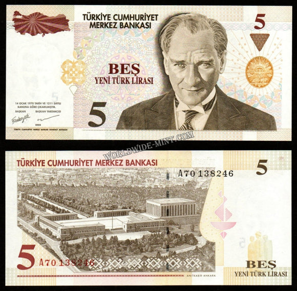 Turkey 5 Lira 2005 UNC Bank Note #CN1054
