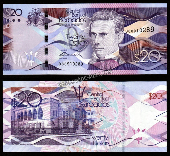 Barbados 20 Dollars 2013 UNC Bank Note #CN1072