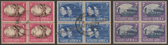 SUID - AFRICA & SOUTH AFRICA 1945 - VICTORY ISSUE 3V BLOCK OF 4 USED SG: 108 - 110