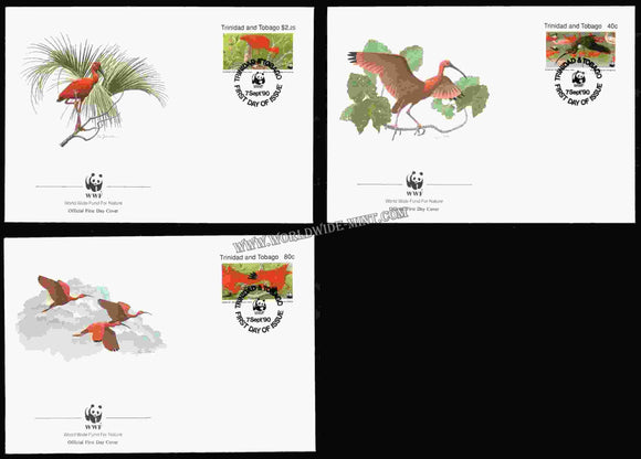 1990 Trinidad and Tobago World Wide Nature Fund For Nature Set Of 3 Birds FDC #FA116