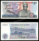 Zaire 5 Zaires - 1985 P#26A UNC Bank Note N#205068 #CN1205
