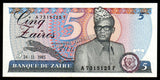 Zaire 5 Zaires - 1985 P#26A UNC Bank Note N#205068 #CN1205