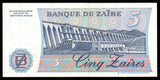 Zaire 5 Zaires - 1985 P#26A UNC Bank Note N#205068 #CN1205