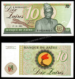 Zaire 10 Zaires - 1985 P#27a UNC Bank Note N#206327 #CN1207