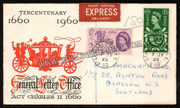 1960 UK General Letter Office Tercentenary Express Commercial FDC from UK to Scotland #FA120