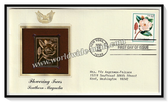 1998 USA Flowering Trees Southern Magnolia - Gold Replica FDC #FE122