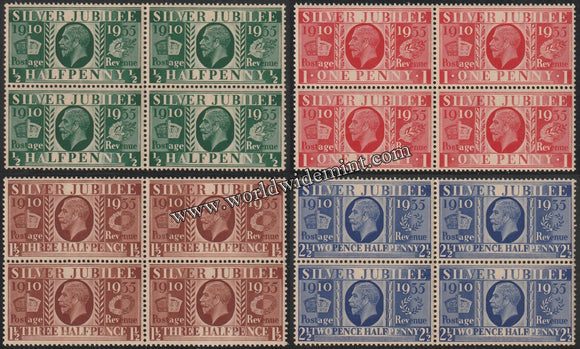 GREAT BRITAIN SILVER JUBILEE 1935 - 4V BLOCK OF 4 MNH SG: 453 - 456 CV: £ 36