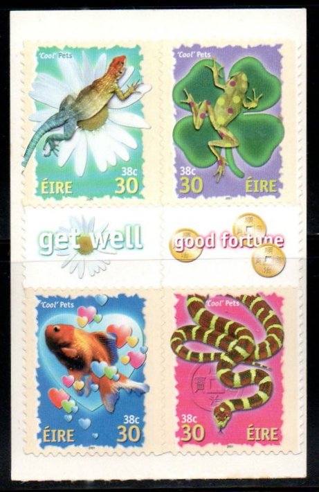 2001 Ireland Cool Pets - Fish, Iguana, Snake, Frog 4v MNH Self Adhesive Stamps #FT-126