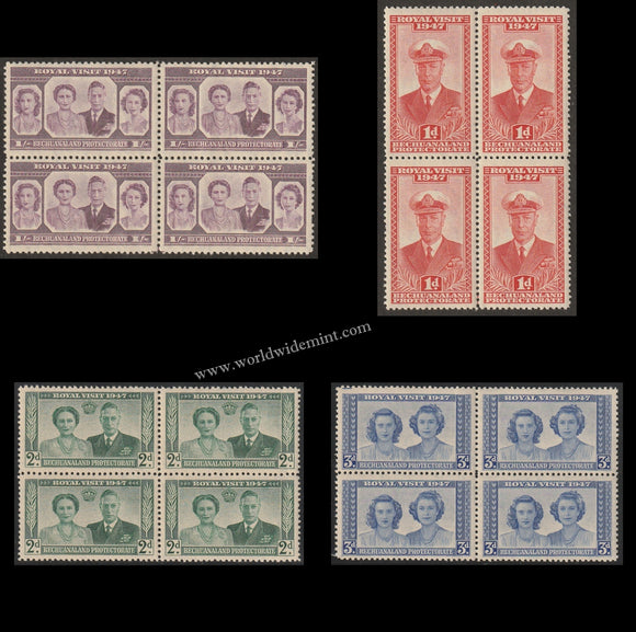 BECHUANALAND PROTECTORATE 1947 - KING GERORGE VI - ROYAL VISIT  4V BLOCK OF 4 MNH SG:  132 - 135